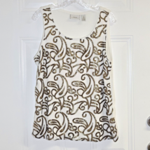 Chicos Size 2 Large Top Tank Cream Chiffon Embellished Paisley Layering - $313.91 MXN
