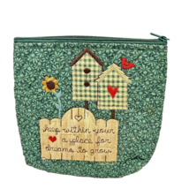 Vintage Embroidered Top Zip Quilted Makeup Bag Keep Within Your Heart 6.5 x 6.5&quot; - £11.07 GBP