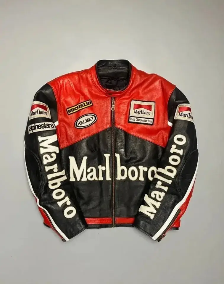 Men&#39;s Marlboro Vintage Racing Rare Motorcycle/Biker Leather Jacket - £53.93 GBP+