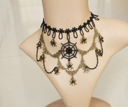 New Popular Punk Classical Lace Big Spider Web Pendant Bib Collar Necklace - £12.77 GBP