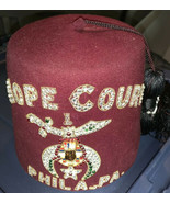 VINTAGE SHRINERS JEWELED FEZ CAP &quot;Hope Court Phila. Pa &quot; w/Tassel &amp; Pin - $162.44 CAD