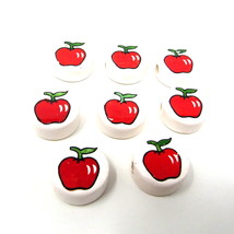8 Red Apples Ceramic Beads 1&quot; Disc Peru Horizontal 2mm Hole Teacher School - £10.27 GBP