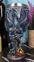 Blue Divine Fire Winged Dragon With Excalibur Sword Wine Goblet Chalice Cup 7oz - £21.17 GBP