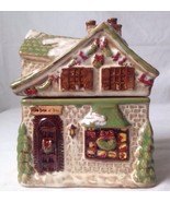 Olde Towne Inn Small Cookie Jar Canister Christmas Village House Iridescent - £15.94 GBP