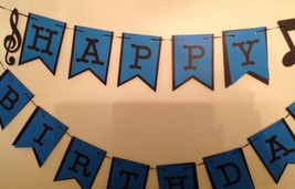 Happy Birthday Musical Notes Banner Party Decor Supplies Photo Prop Handmade New - £23.78 GBP