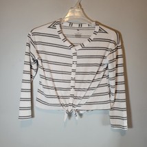 So Cropped Shirt Womens L 10/12 Button Down Tied Waist Short White Striped Shirt - £10.24 GBP