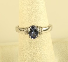 Vtg Sterling 925 STS Chuck Clemency Round Tanzanite Diamond Accent Ring sz 7 1/4 - £43.52 GBP