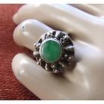 Gorgeous Vintage Asian Silver and Jade Ring with Adjustable Band - £65.21 GBP