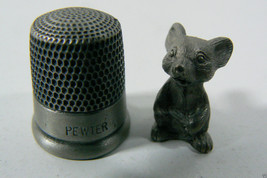VTG Spoontiques Fine Pewter Mouse miniature Figurine  &amp; Thimble Set of 2... - $38.61