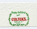 Colter&#39;s Texas Bar B Q &amp; Grill Happy Holiday Napkin Menu Dallas Fort Wor... - $13.86