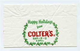 Colter&#39;s Texas Bar B Q &amp; Grill Happy Holiday Napkin Menu Dallas Fort Wor... - £11.06 GBP