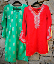 Lot of 2 Indian Kurti Tunic Top Women Lightweight Kameez Pakistani Hippy... - $20.56