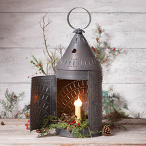 LARGE 27-Inch Punched Tin Blacksmith&#39;s Lantern with Chisel USA Handmade - £167.82 GBP