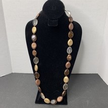 Vintage Beaded Fashion Necklace Copper Brown Gold Tones 32 inch Long - £6.39 GBP