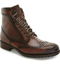 Handmade men&#39;s leather patina ankle boots shoes custom leather dress boots - £189.15 GBP