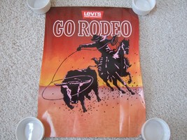 1970s 80s Levi&#39;s Western Wear Poster Go Rodeo MULTI-COLOR - £10.58 GBP