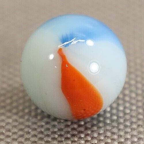 Vintage Akro Agate Hero Patch Marble Opaque Blue Orange White 5/8in Diam - $9.00