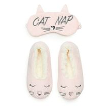 Elli by Capelli Pink Cat Nap Slipper &amp; Eye Mask Set - Girls Small - £20.10 GBP