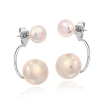 Sophisticated Round  Pink Freshwater Pearl Duo Sterling Silver Huggie Earrings - £16.54 GBP