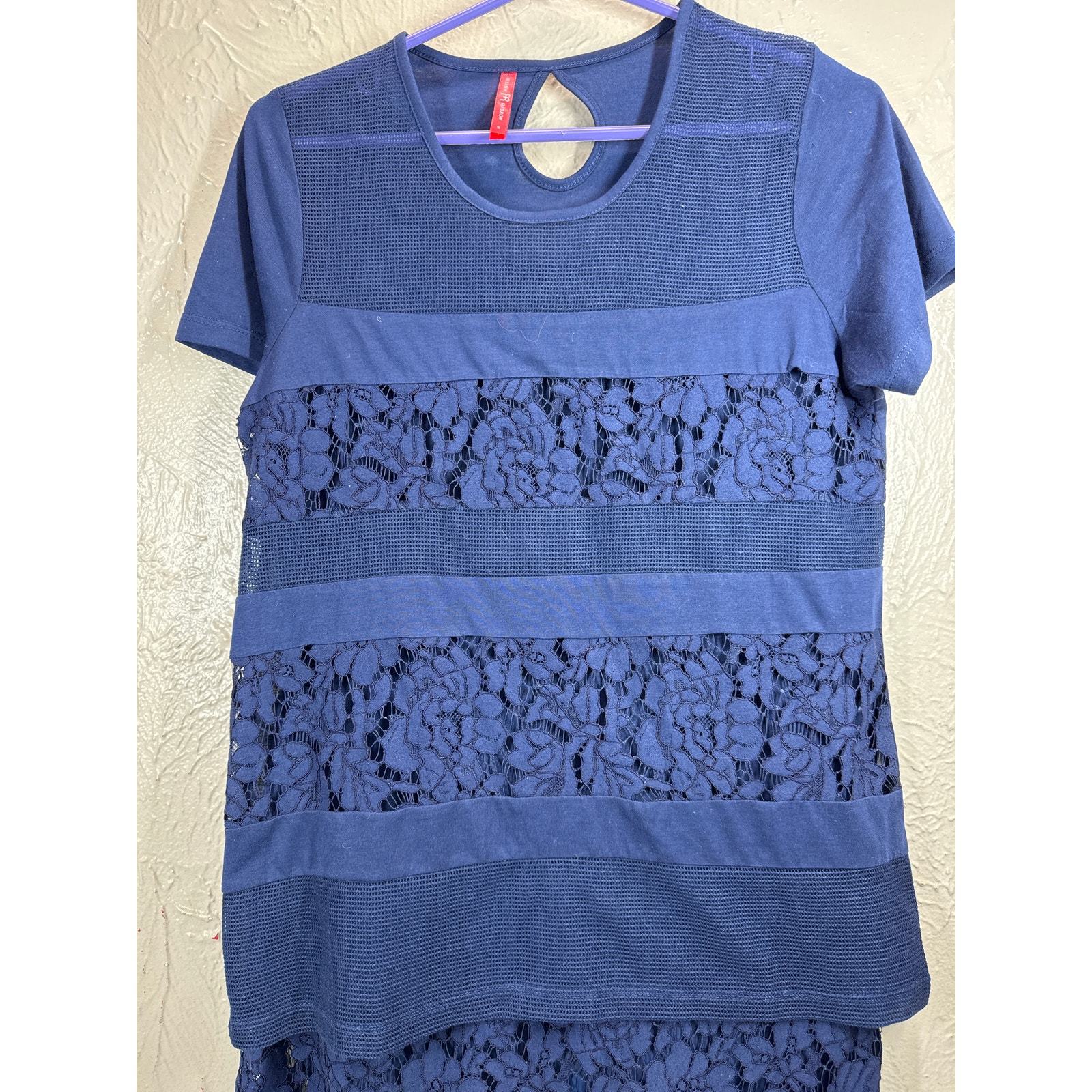 Ruby Ribbons Women’s Blue Shirt Skirt Outfit Set Combo Floral Lace Size Small Item image 2