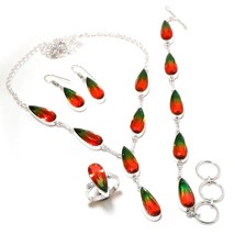 B-I Color Tourmaline Pear Shape Gemstone Handmade Necklace Jewelry Set S... - $13.99