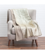 CALLISTO HOME Piper Metallic Gold Chunky Knit Throw Blanket NEW WITH TAGS - $136.16 CAD