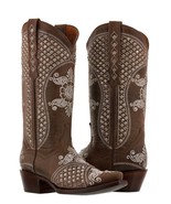 Womens Brown Distressed Leather Rhinestones Western Cowboy Wedding Boots - $454.53 CAD