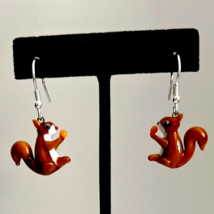 Murano Glass Handcrafted Unique Jewelry, Squirrel Earrings &amp; 925 Sterlin... - £22.29 GBP