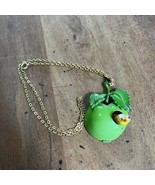 Vintage Green Apple With Worm Pendant &amp; Chain - $25.00