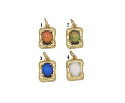 Gold Colorful Oval Crystal On Rectangle Charm, Sku#Y707 - $2.99