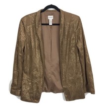 Chico&#39;s Faux Suede Tan Jacket Open Front Paisley Gold Metallic Women&#39;s Size 1 - $18.52