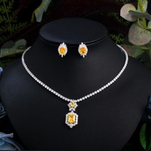 CWWZircons Shiny Yellow Cubic Zirconia Stone Round Tennis Necklace and Earrings  - £42.41 GBP