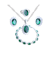 Anyco Jewelry Set 4Pcs Green Halo Style Zircon 925 Silver Floral - $88.15 CAD