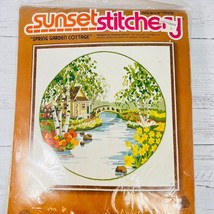Vtg Sunset Stitchery 1988 Spring Garden Cottage Needle Point Kit Printed Fabric - £23.97 GBP