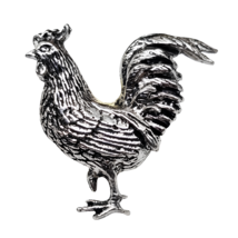 Cockerel Pin Badge Pewter Chicken Foul Brooch Tie Lapel Pin Unisex By A R Brown - £6.40 GBP