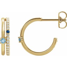 14K Yellow Gold Natural Multi-Gemstone &amp; 1/5 CTW Natural Diamond Hoop Earrings - £650.28 GBP