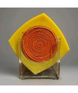 Vintage 1970s MCM Lucite Acrylic Coaster Yellow Cellulose Swirl 8pc Set - $636.44 MXN