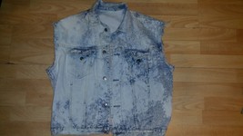 Sleeveless denim jean vest Bleach Wash Distressed Denim jean Vest Jacket... - $19.00