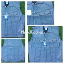 Metallic Gray sleeveless denim vest Sleeveless Denim Jean Vest jacket XL-3X - $28.49