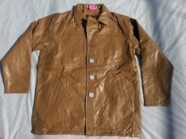 Men&#39;s tan leather long sleeve jacket Vintage style Quater Length leather Coat L - £27.37 GBP
