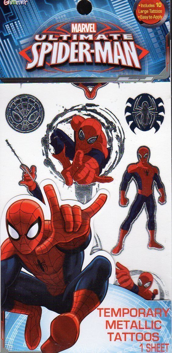 Marvel Avengers Spider Man Temporary Tattoos MARVEL COMICS LARGE TATTOOS 10PC - £3.08 GBP