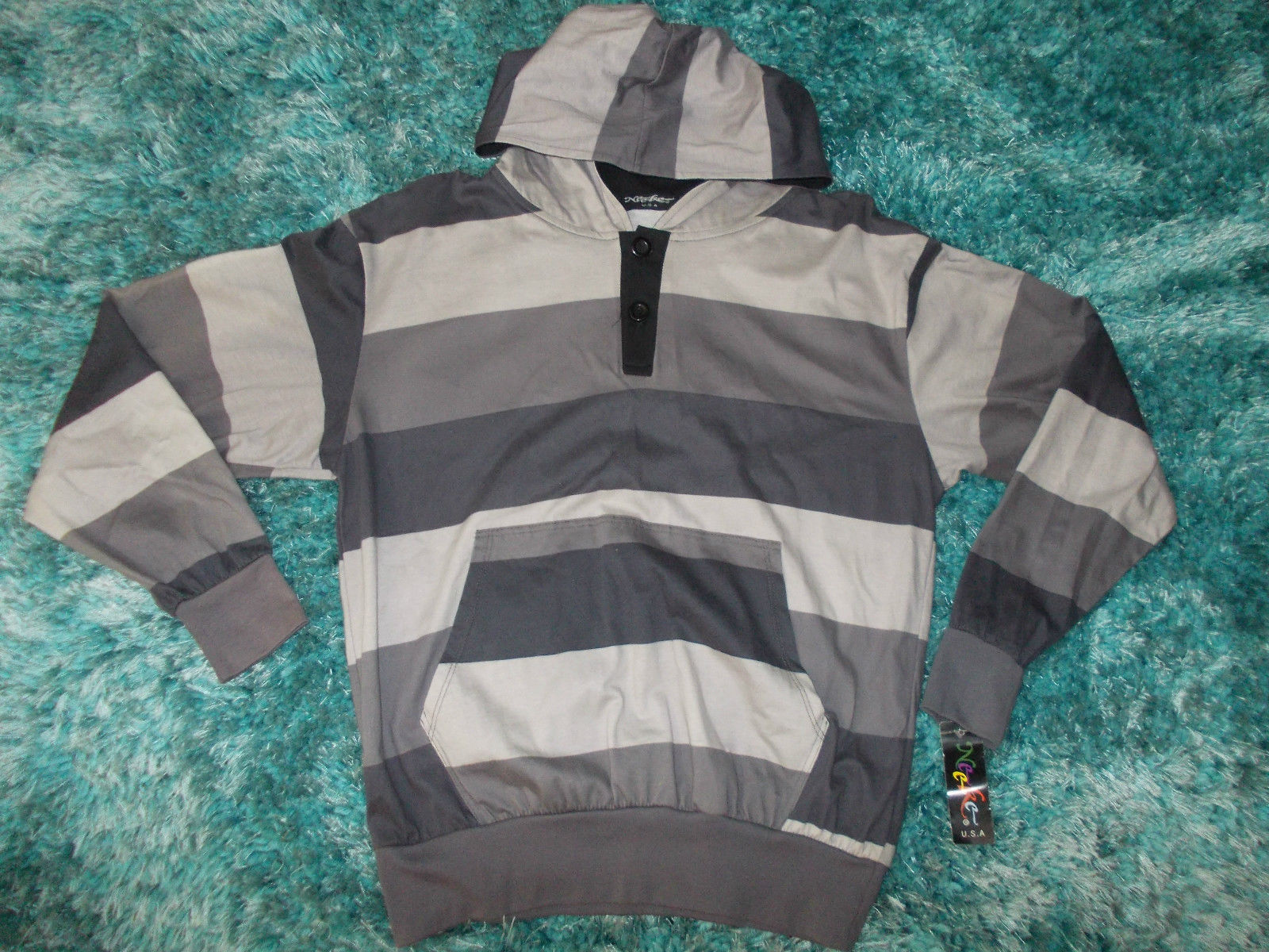 Gray Black stripe long sleeve hoodie hoody sweater Long sleeve hoody swe... - $18.99