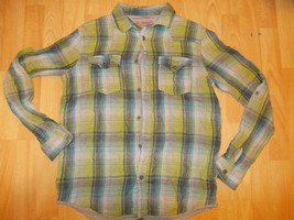Kids green gray Long sleeve plaid shirt Plaid Flannel Shirt Heavy Weight S - £4.30 GBP
