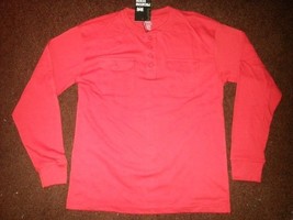 Red long sleeve crew neck henley t-shirt Mens red casual long sleeve T shirt S - £13.58 GBP