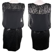 Aqua Dress Black Sequin Keyhole 2 Sleeveless Sheer Overlay New - £39.74 GBP