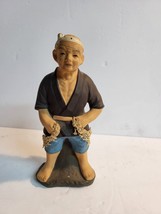 Vtg Japanese Doll Elder Fishermen Figurine W/ Fishing Net - $25.49