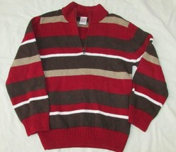 Boys Gymboree brown tan red wide striped sweater holiday 5-6 pullover 1/4 zip - £9.34 GBP