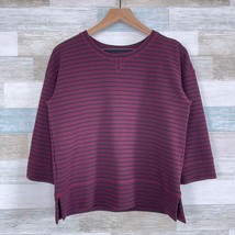Lou &amp; Grey Ottoman Striped Popover Top Black Red Boxy Textured Ribbed Womens XS - £13.40 GBP
