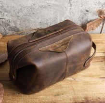 Luxury Brand Cosmetic Bag Crazy Horse Leather - $71.89