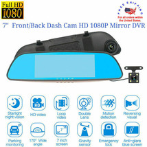 7&quot; Dash Camera Dual Lens Front/Rear Full HD 1080P Mirror Monitor Car Vehicle DVR - £43.54 GBP